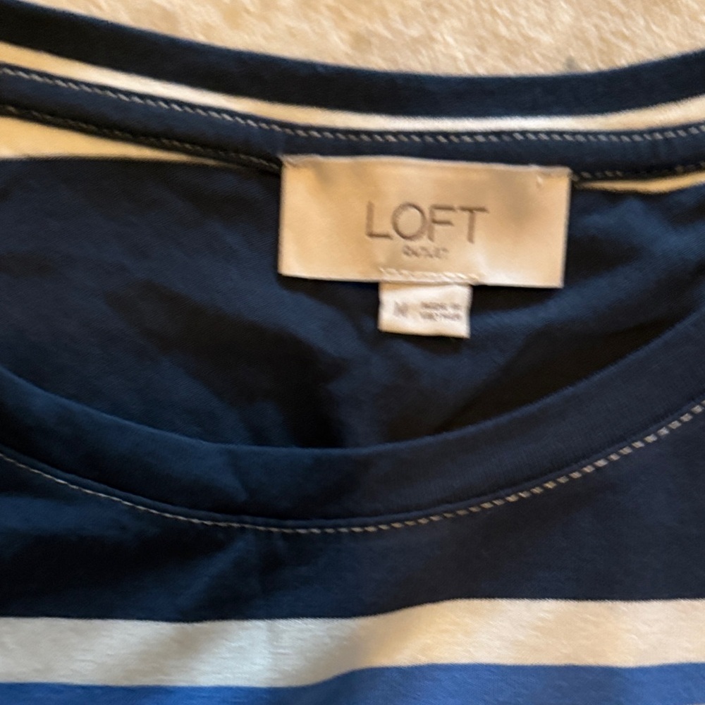Loft Outlet Striped Navy, Teal & White Midi Dress - Picture 2 of 3